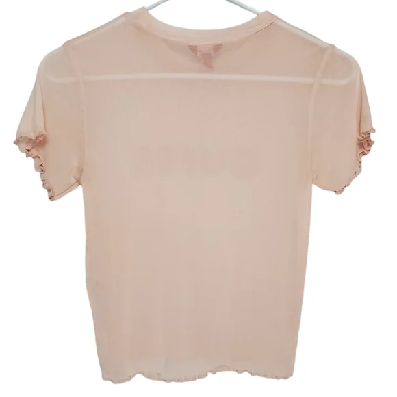2531 * Guess Mesh Top Rhinestone Logo Sheer Short Sleeve Pink Blush Size S - Picture 2 of 8